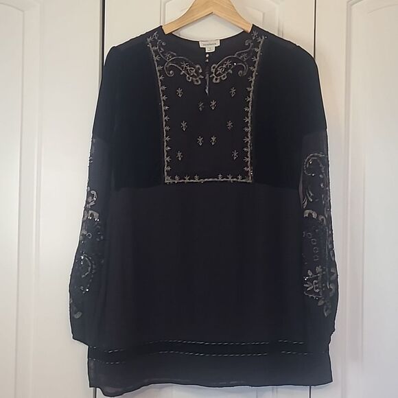 Sundance Catalog Princess Dreams Velvet Tunic Black & Metallic Embroidered Sz S - Picture 2 of 12